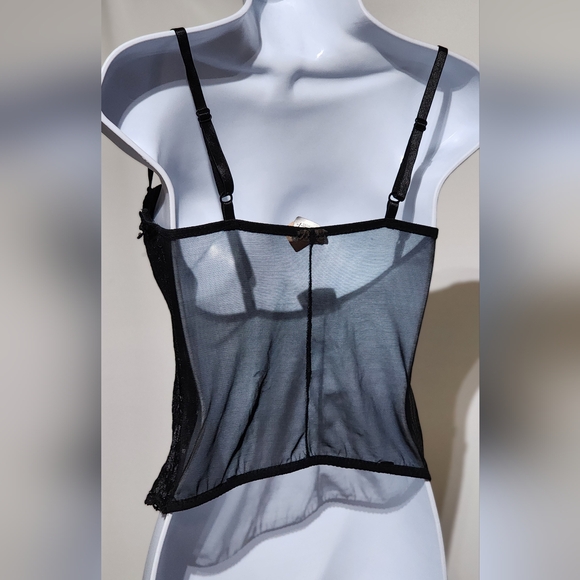 Vintage 80's 90's SHIRLEY Black Lace Sheer Corset Top 34 - Picture 4 of 5
